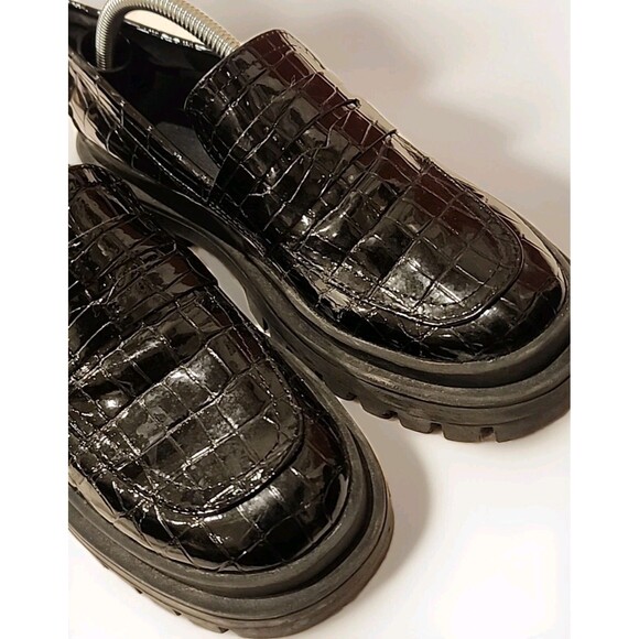 LONDON REBEL Womens (38) 7.5US Black Patent Penny Loafers Slip On Shoes Punk 90s - Picture 5 of 11